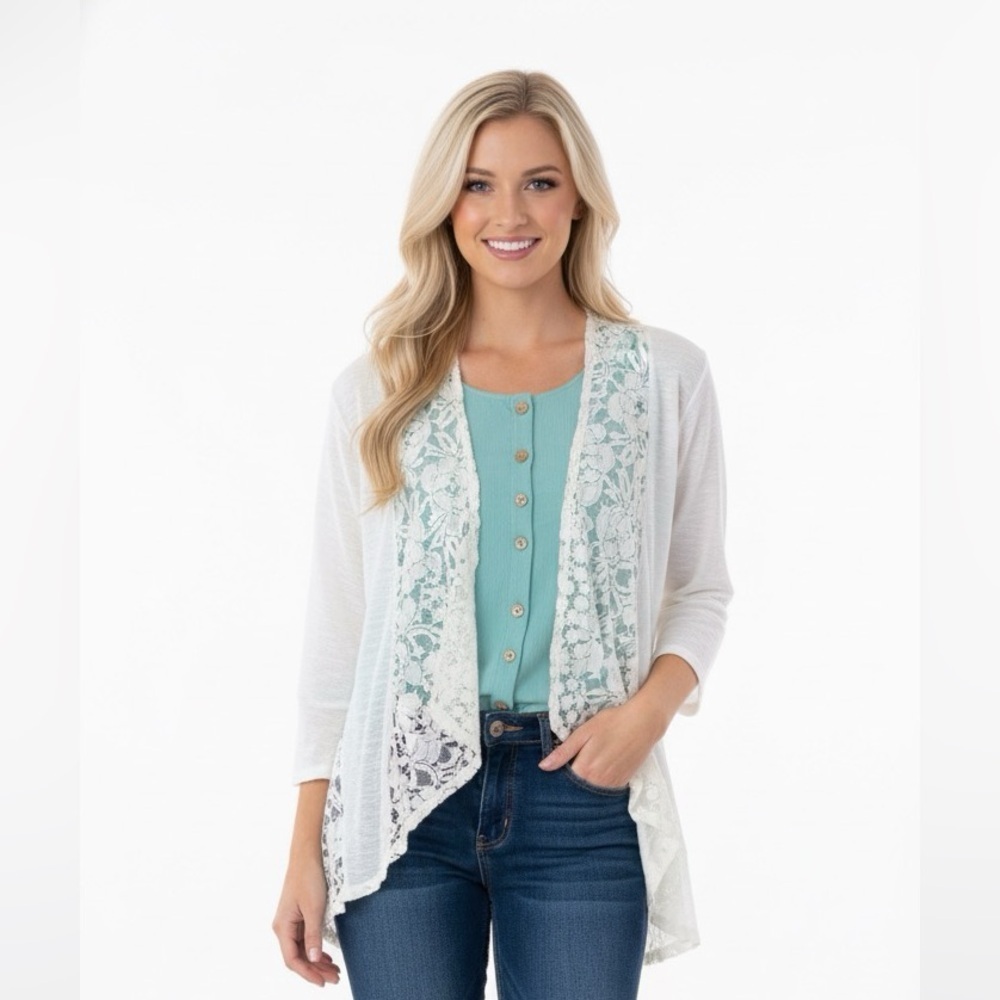 Cupio white knit cardigan size medium linen blend